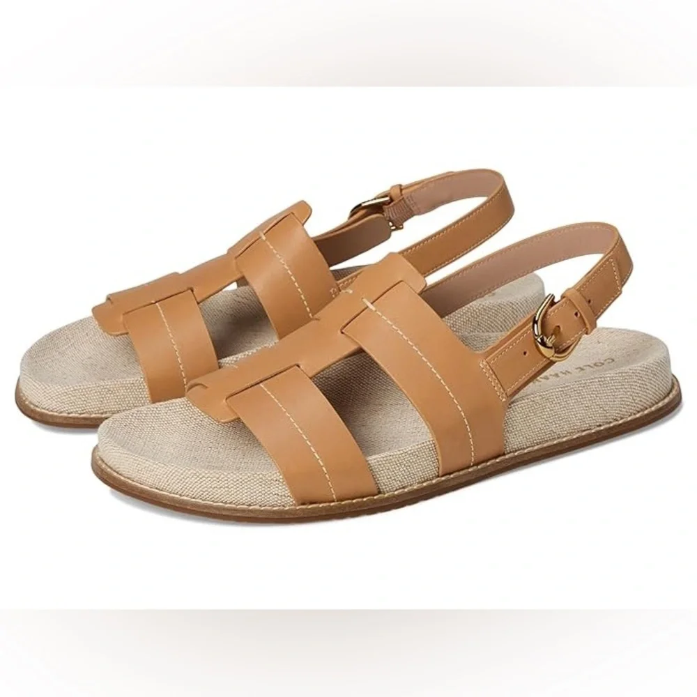 New Cole Haan Marlee Fisherman Size 7.5 B Tan Leather Footbed Slingback Sandal
